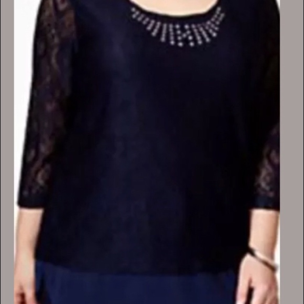 JM Collection Embellished Crocheted Tunic Top